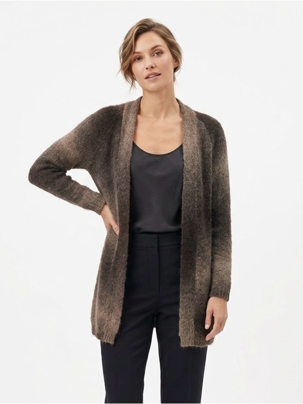 Karen Kane Ombre Wool Blend Long Open Front Cardigan Sweater S/M